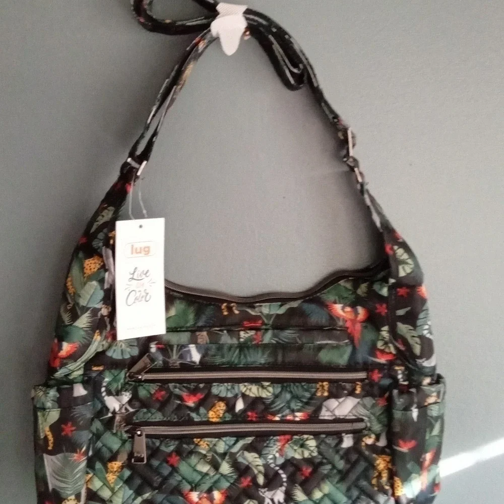 Lug Live in Color Tropical Jungle Print Quilted Hobo Shoulder Bag